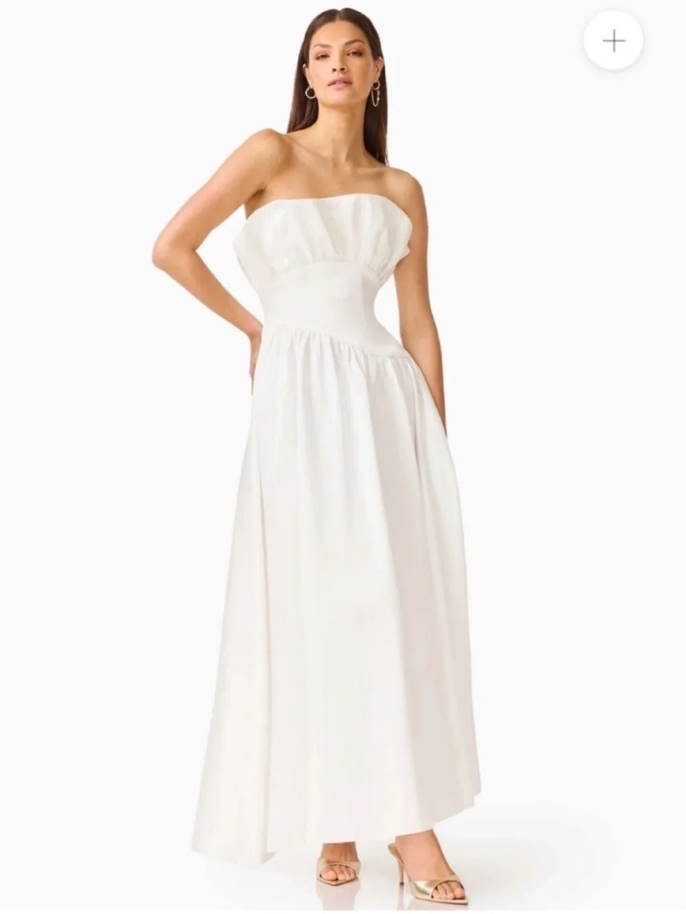 elliatt laurel white satin ruffle bust strapless bridal maxi gown dress small